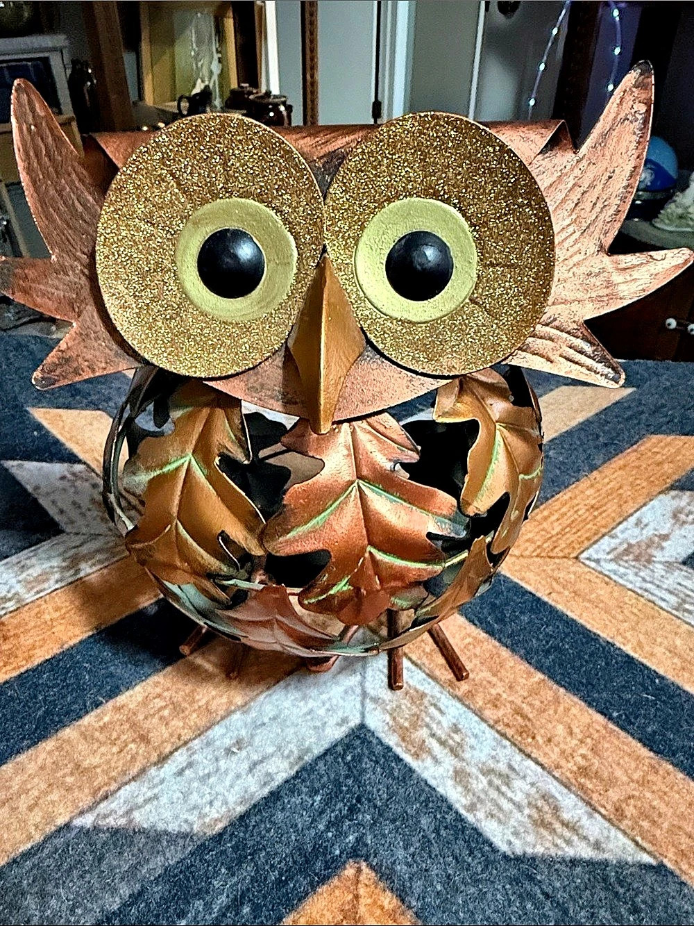 Pier 1 Fall Leaves Metal Owl Tealight Candle Holder